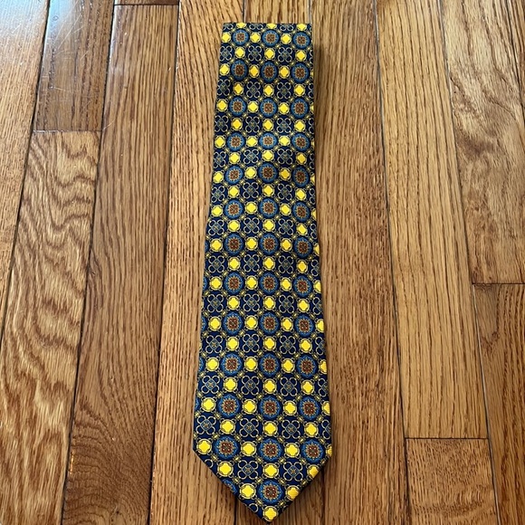 Vintage Burberry Silk Tie Blue Yellow Gold Burberrys London Wedding Formal